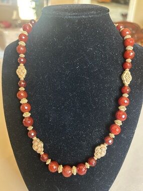 Faceted Carnelian Natural Stone Vermeil Bead Necklace